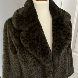 Rachel Zoe green Leopard Print Faux Fur Jacket